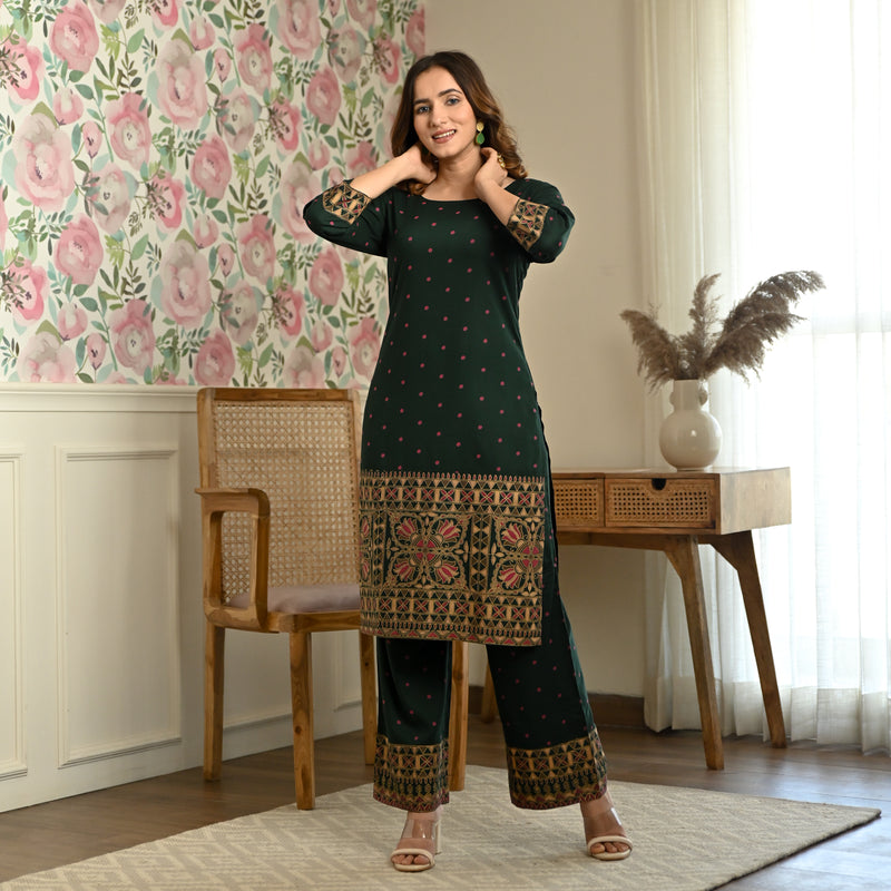 Emerald Green Polka Kurta Pant Set