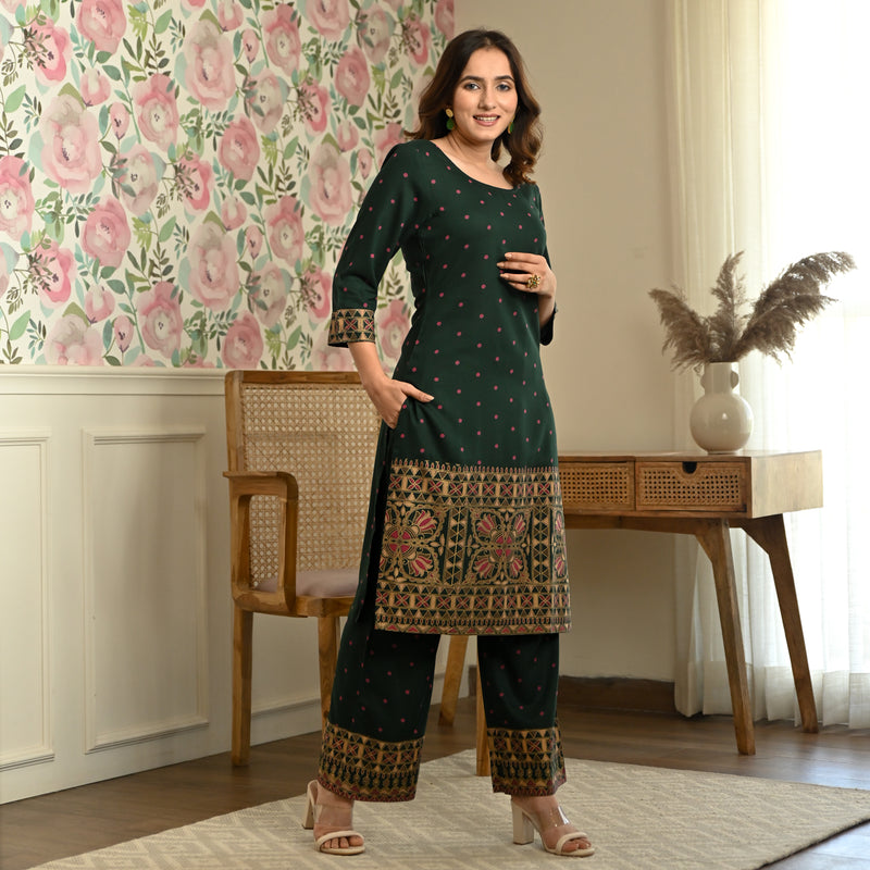 Emerald Green Polka Kurta Pant Set