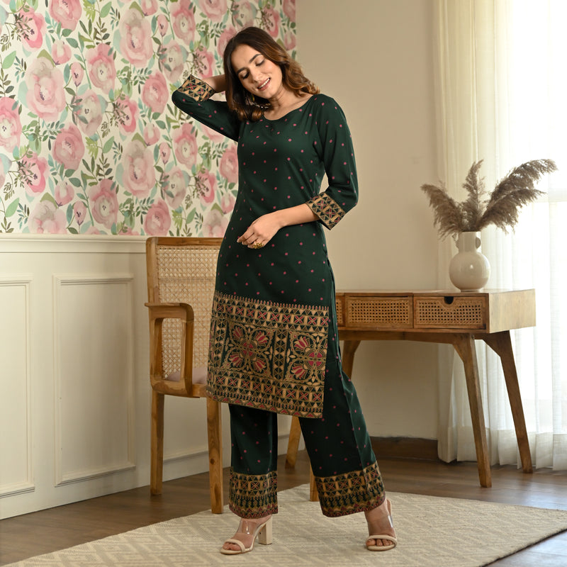Emerald Green Polka Kurta Pant Set