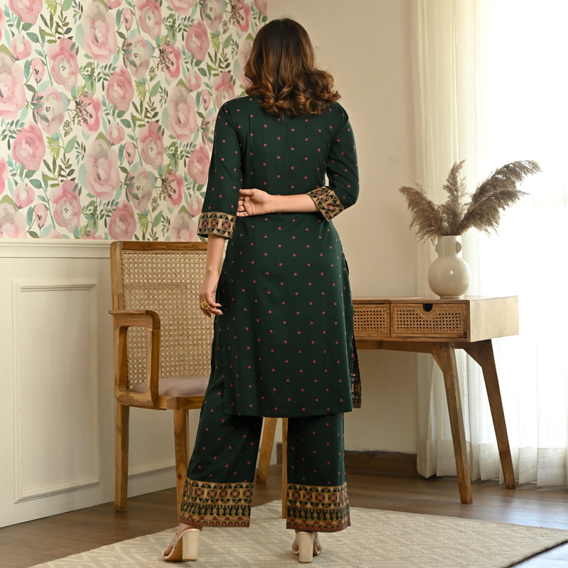 Emerald Green Polka Kurta Pant Set