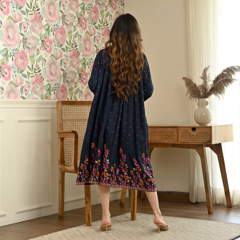 Indigo Floral Fit & Flare Dress