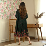 Emerald Green Floral Fit & Flare Dress