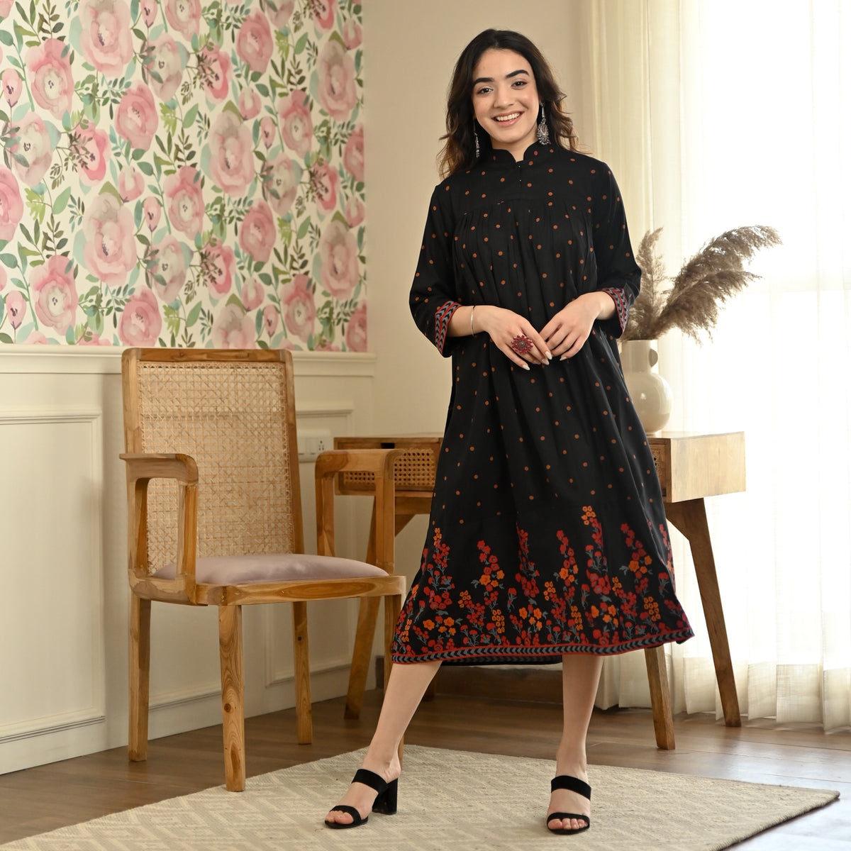 Black Floral Fit & Flare Dress