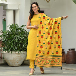 Yellow Halter Neck Kurta Pant Dupatta Set With Side Tie up Detail