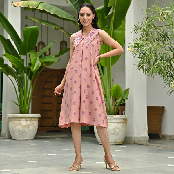 Blush Pink Floral Collared Dress