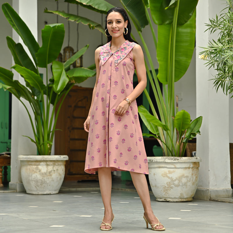 Blush Pink Floral Collared Dress