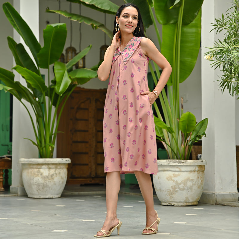Blush Pink Floral Collared Dress