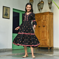 Black Floral Tiered Dress