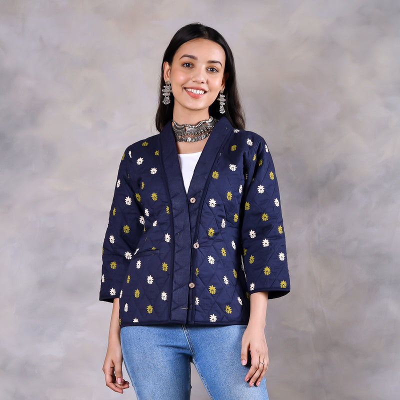 Gulmohar Space Blue Quilted Jacket