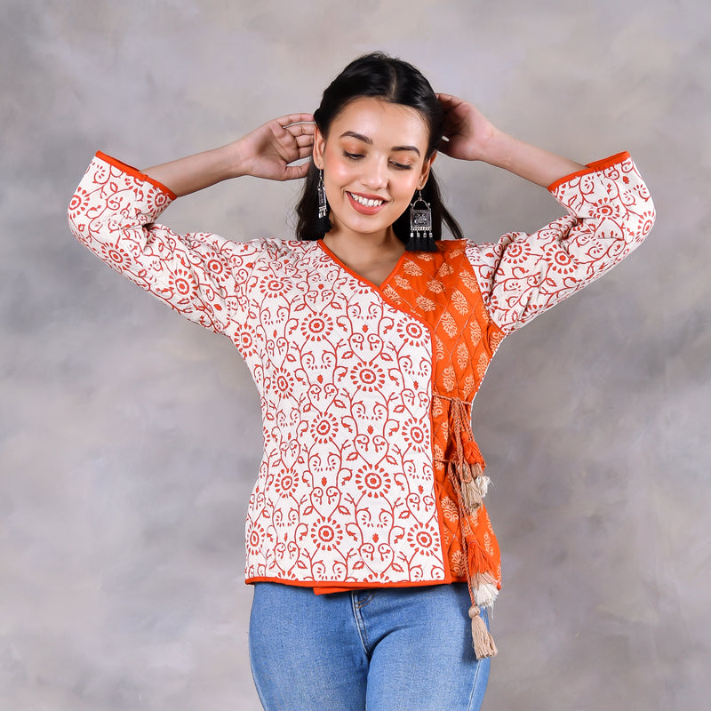 Buy Morning Glory Off White Rust Quilted Jacket Rustorange