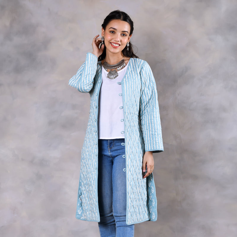 Snowdrop Powder Blue Reversible Quilted Jacket