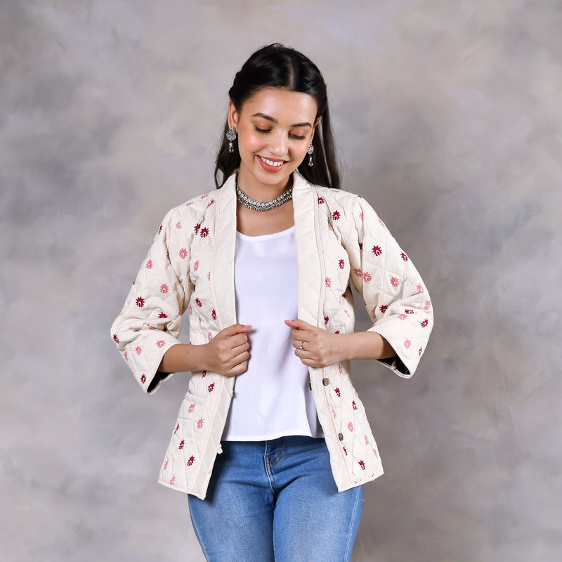 Gulmohar Off White Quilted Jacket