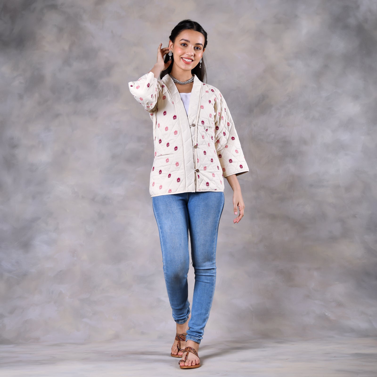 Gulmohar Off White Quilted Jacket