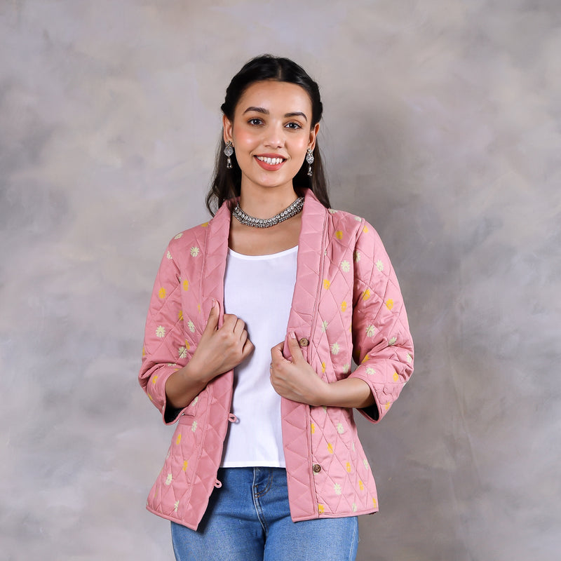 Gulmohar Baby Pink Quilted Jacket