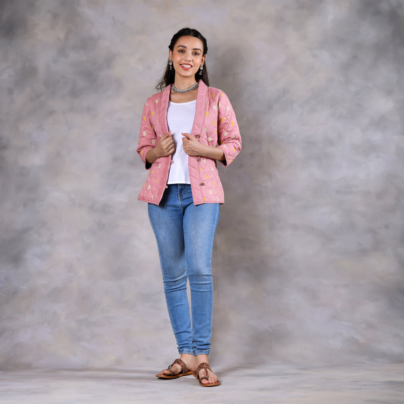 Gulmohar Baby Pink Quilted Jacket