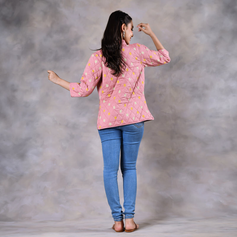 Gulmohar Baby Pink Quilted Jacket