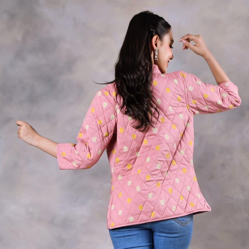 Gulmohar Baby Pink Quilted Jacket