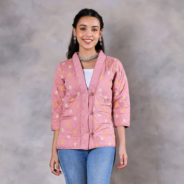 Gulmohar Baby Pink Quilted Jacket