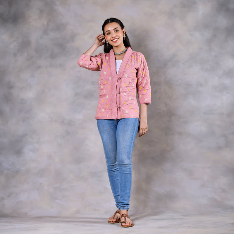 Gulmohar Baby Pink Quilted Jacket