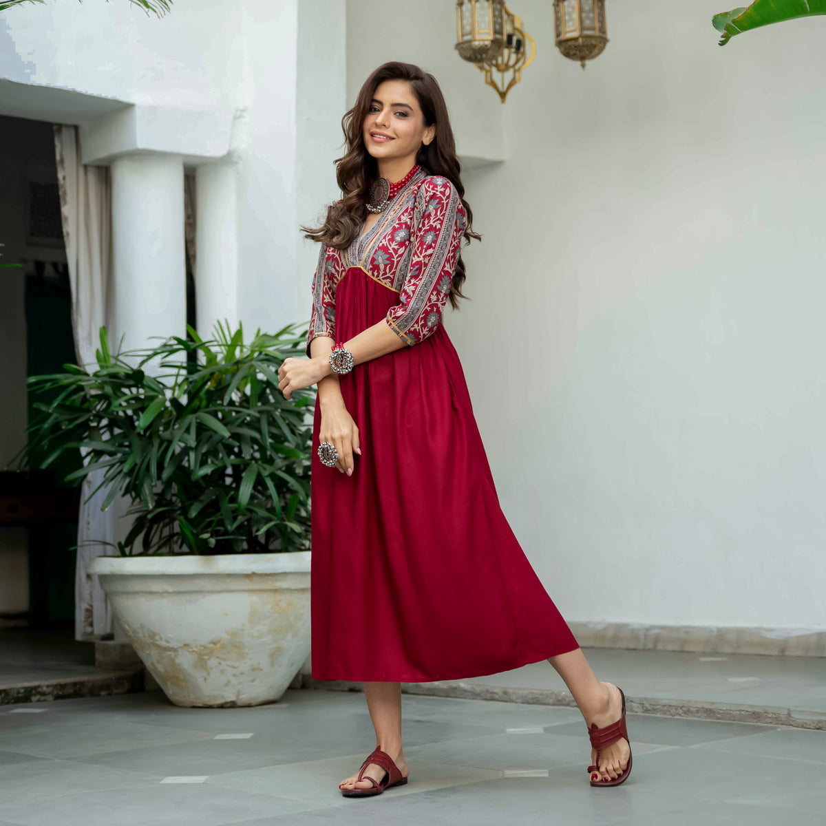 alia cut dress Maroon V Neck Ad_Winter 12 days to deliver Which is your favourite Color:Haze Blue